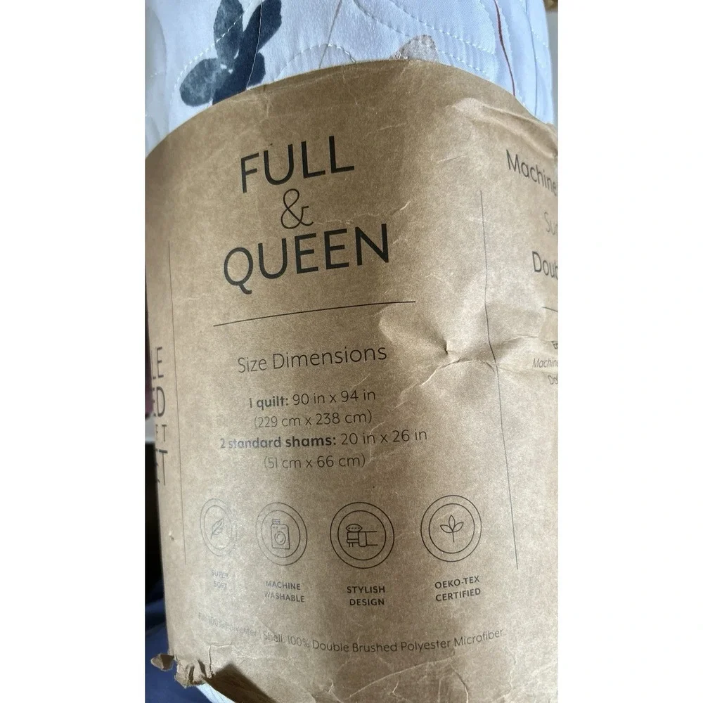 Full Queen Reversible Floral Quilt Set 3 Piece Super Soft Machine Washable